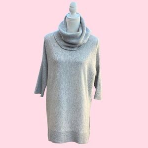 100% Cashmere Antonio Melani Heather Gray Cowl Neck Tunic Sweater M
